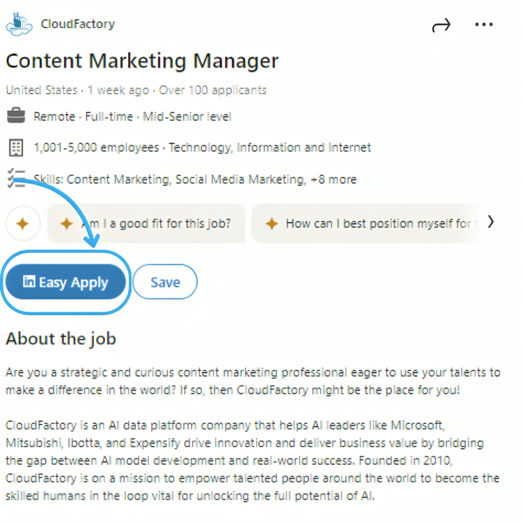 Easy apply on job post