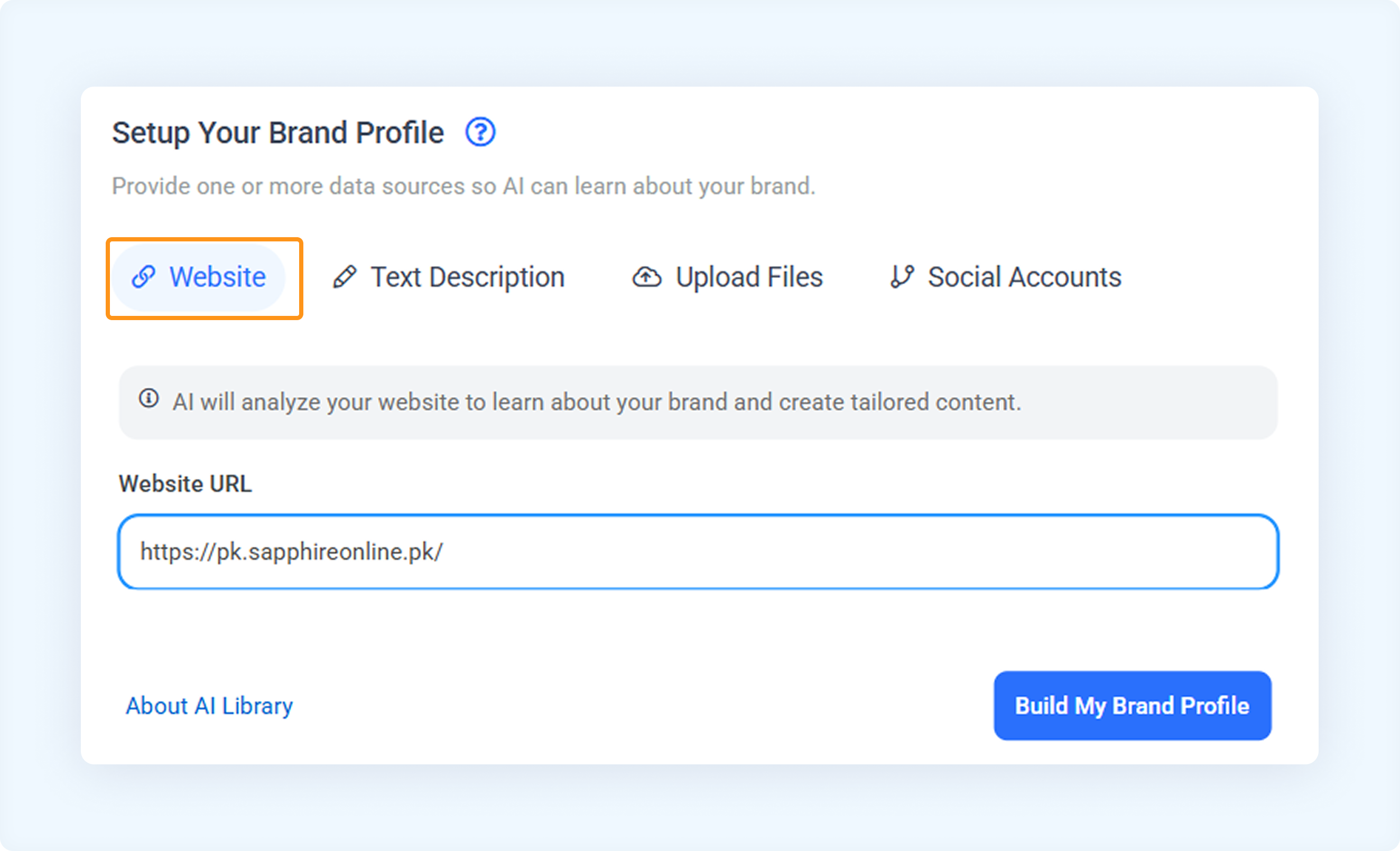 Brand profile setup