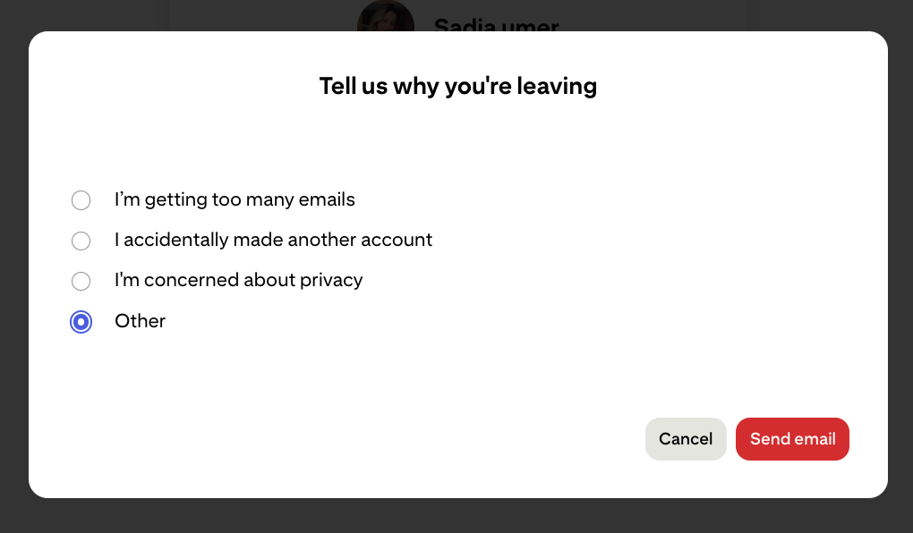 Select deletion reason
