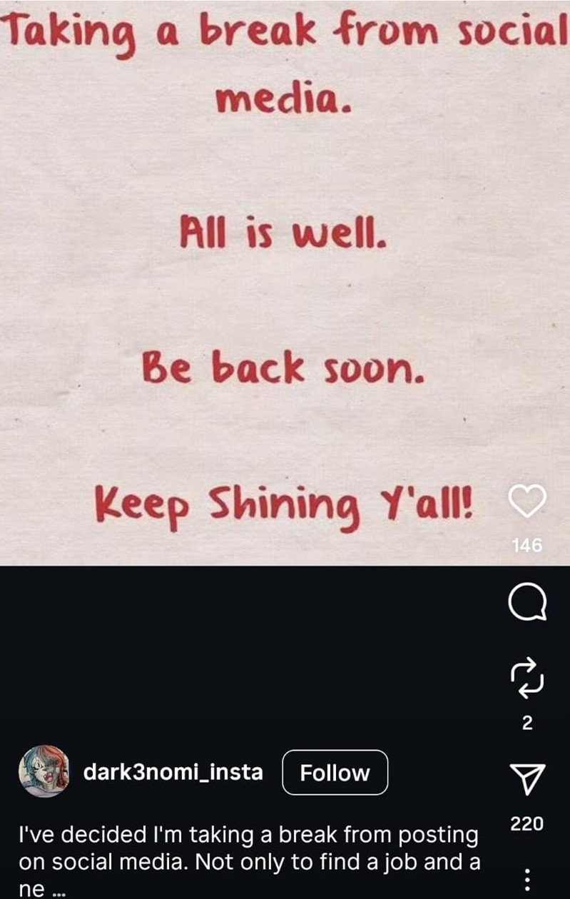 Social media break announcement