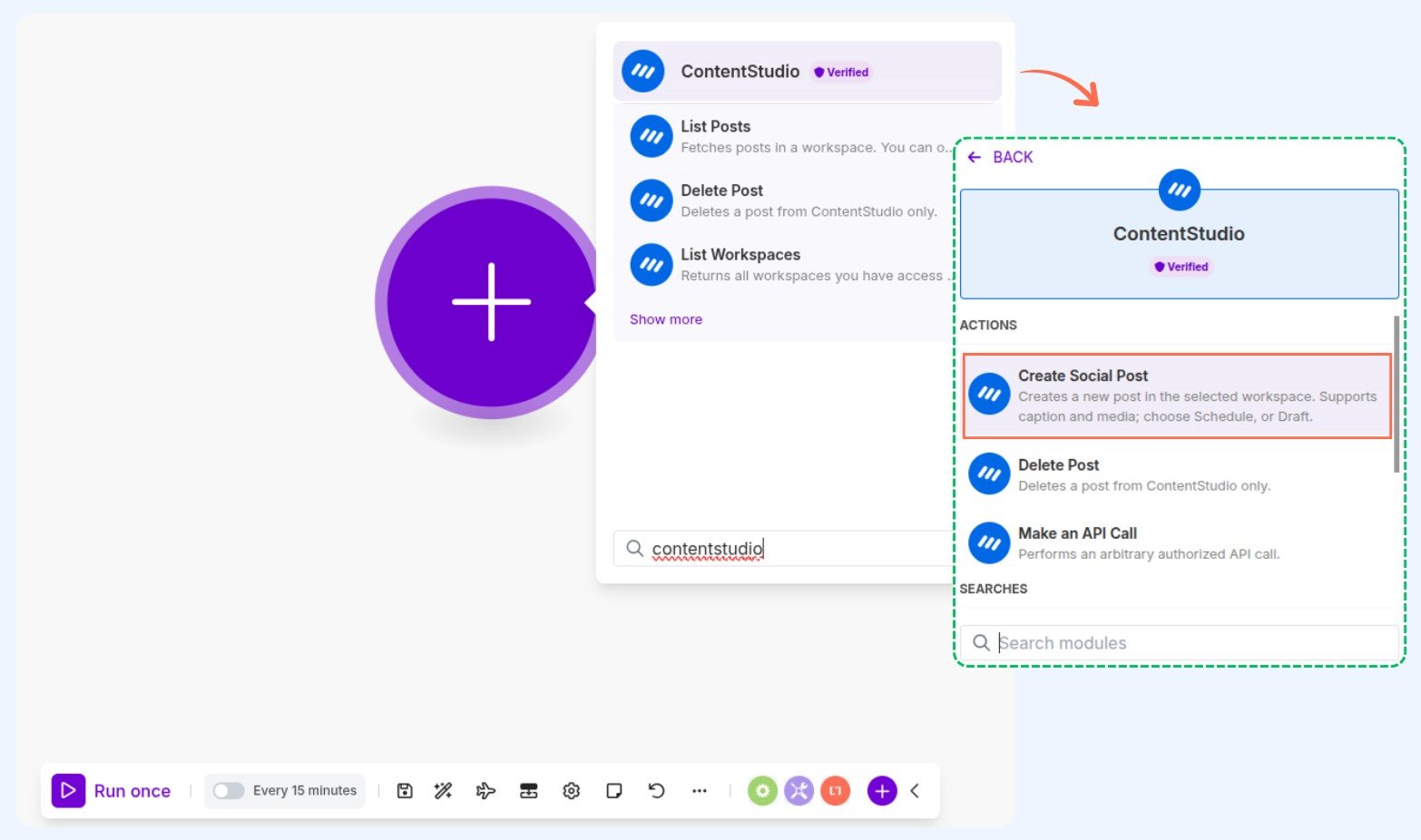 Add the ContentStudio action