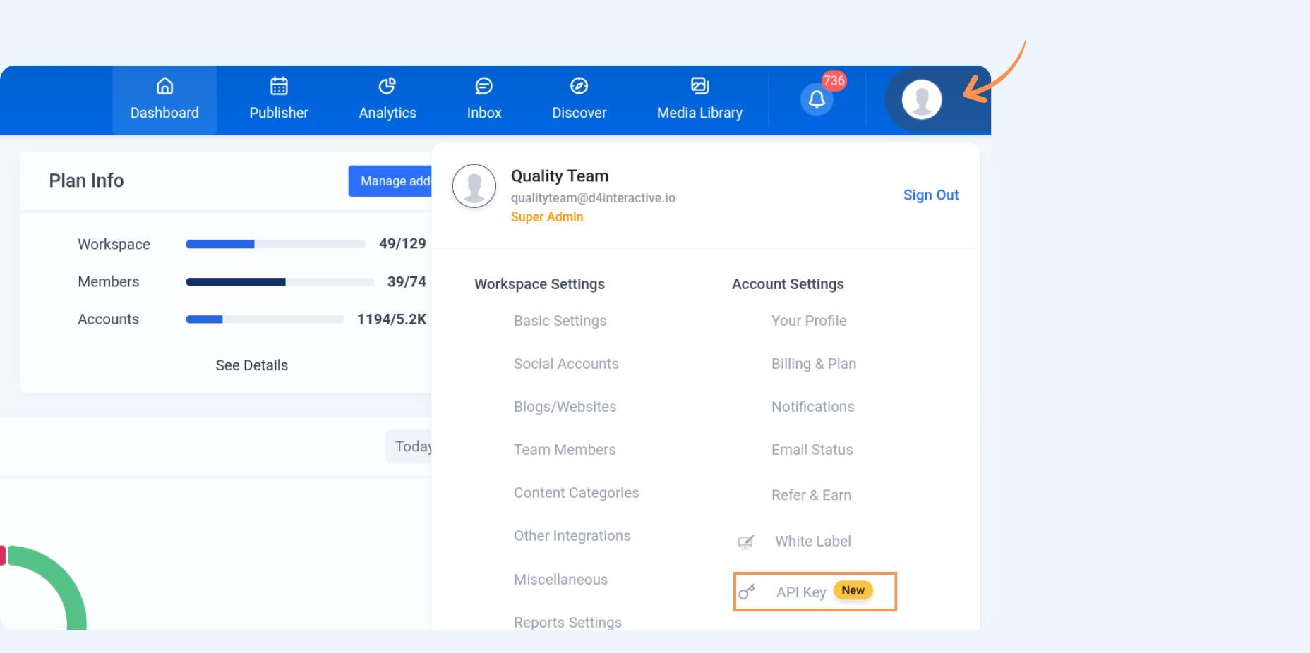 ContentStudio API key navigation