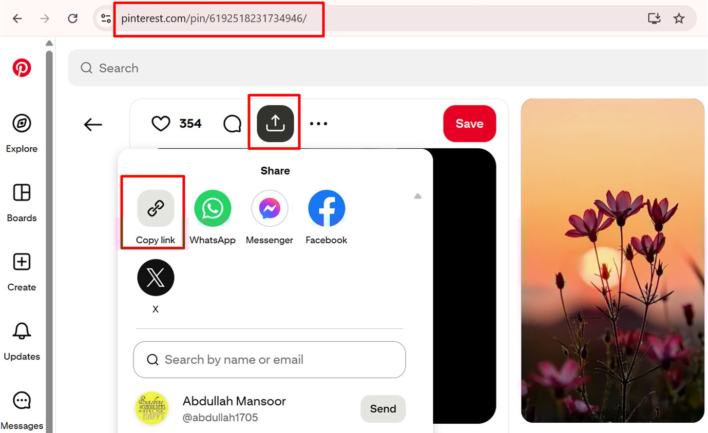 Copy Pin link on PC