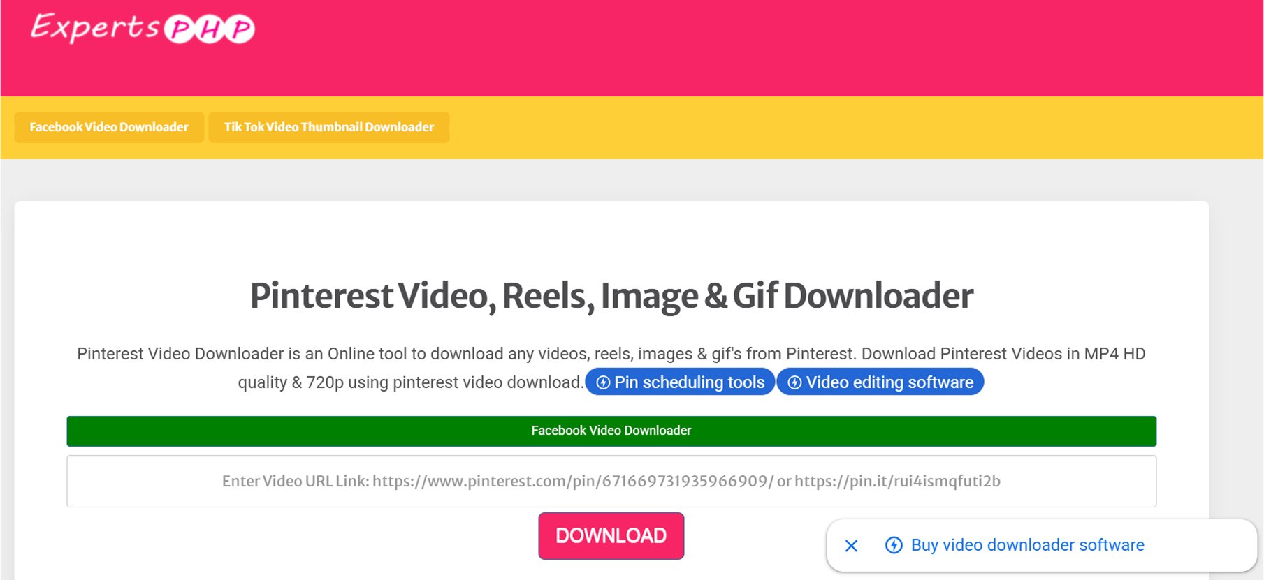 ExpertsPHP Pinterest video downloader
