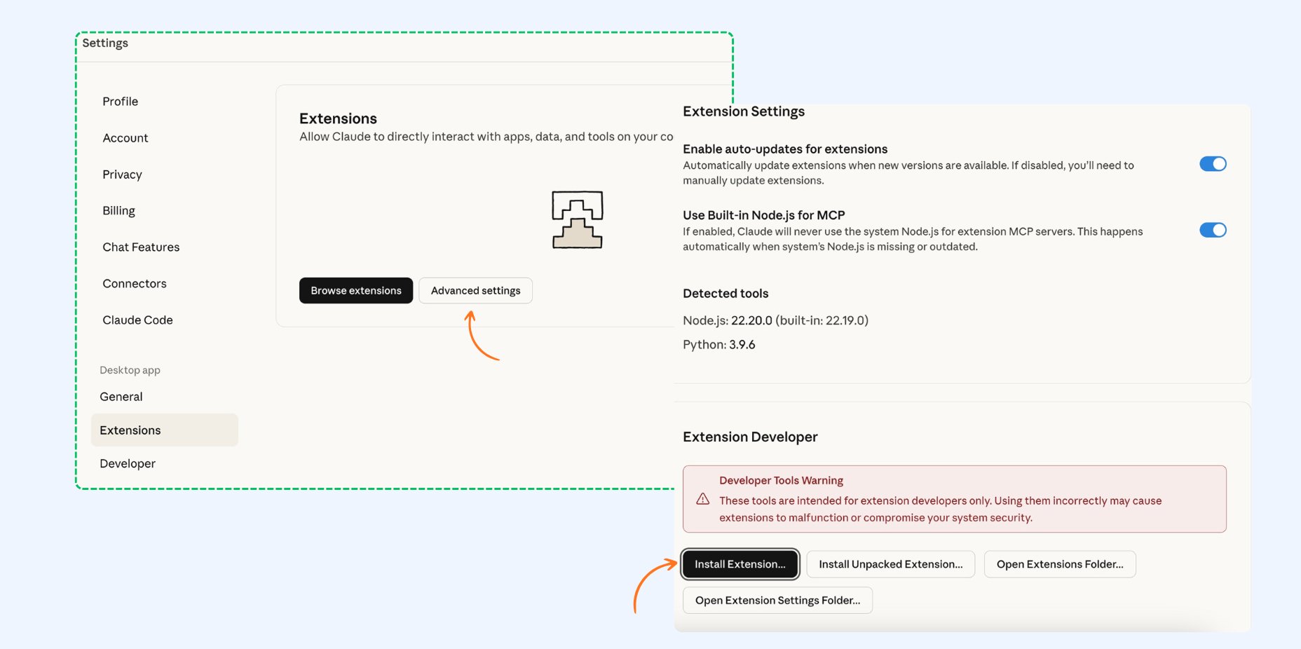 Install extension in Claude desktop