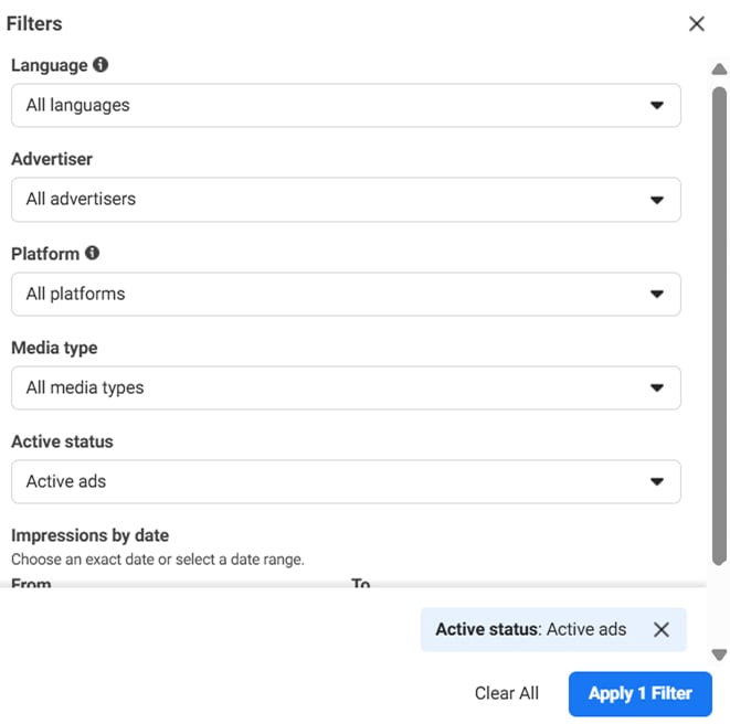 Search filter options