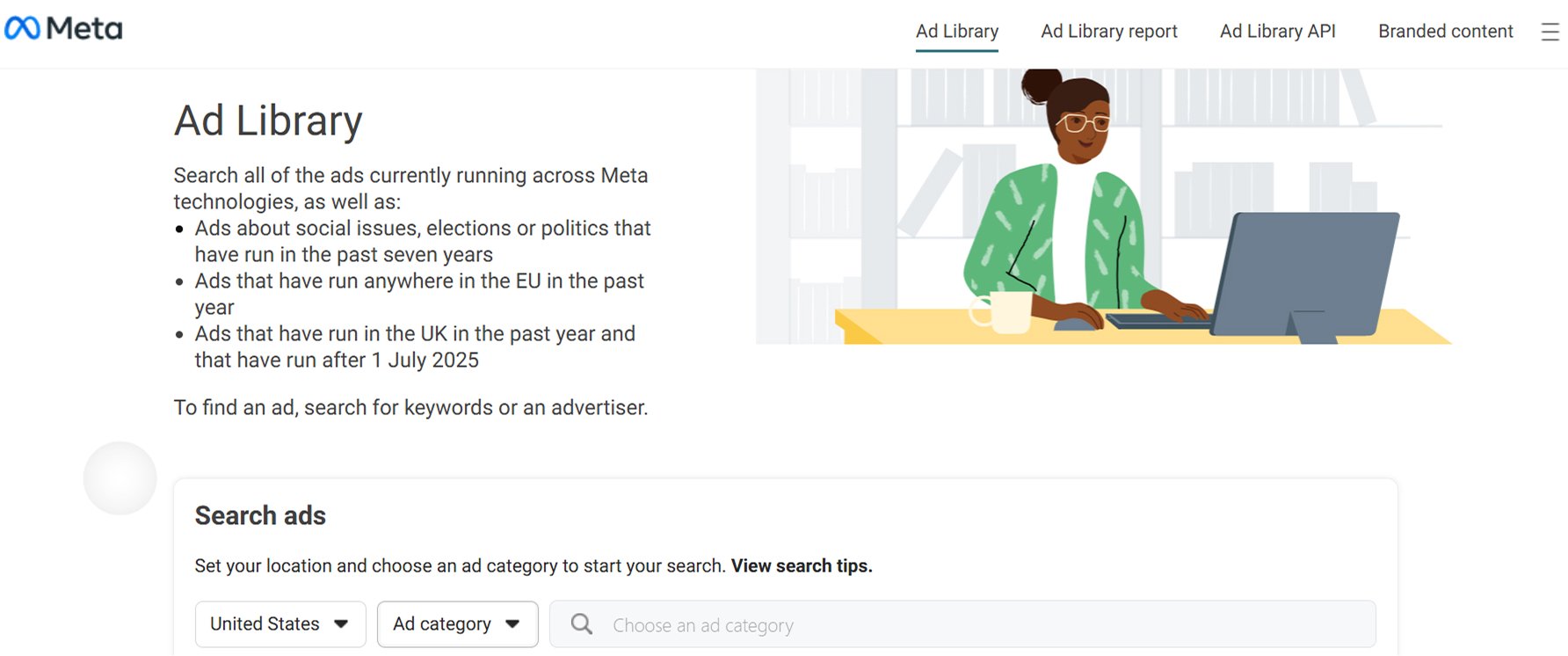 Meta ads library interface