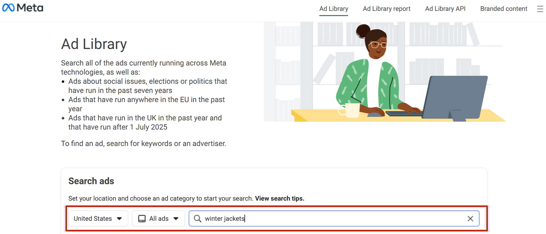 Meta ads library search query