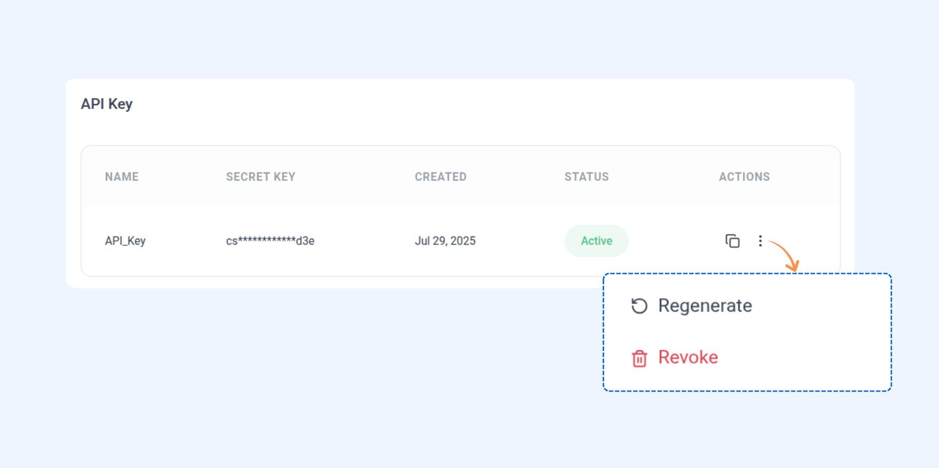 Regenerate or revoke key