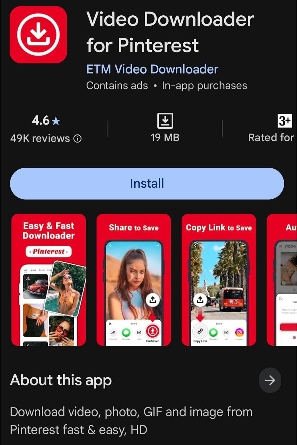Video downloader for Pinterest