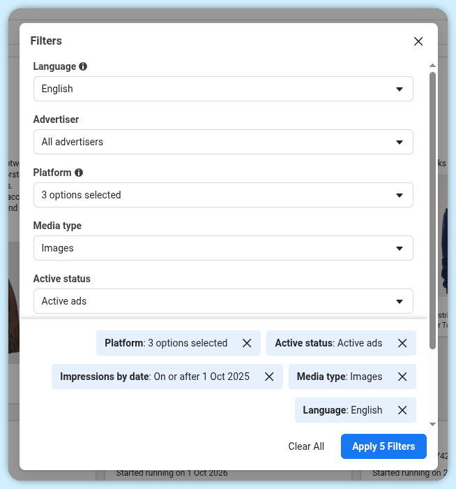 search interface and filters