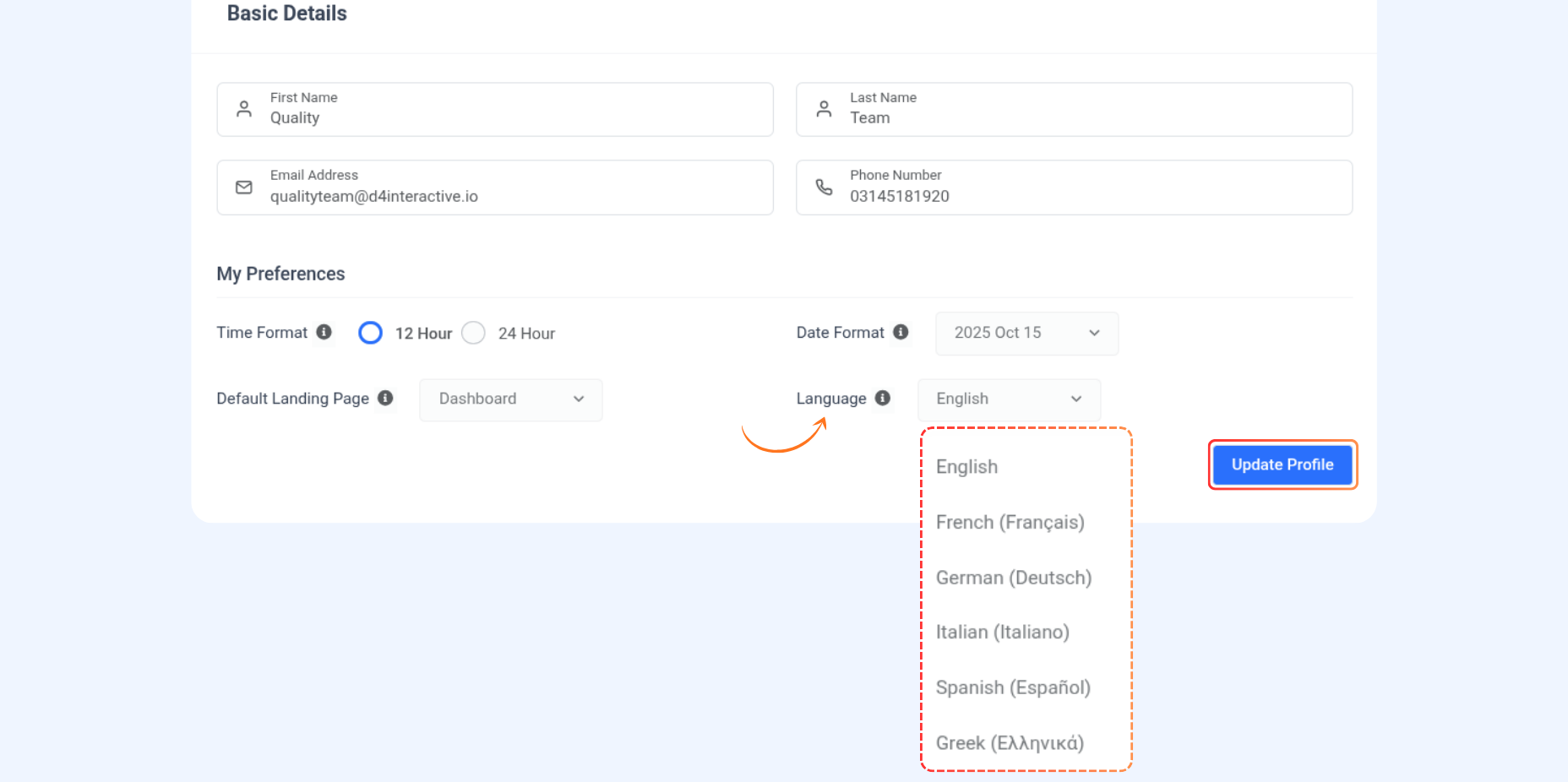 Saving language preferences in ContentStudio