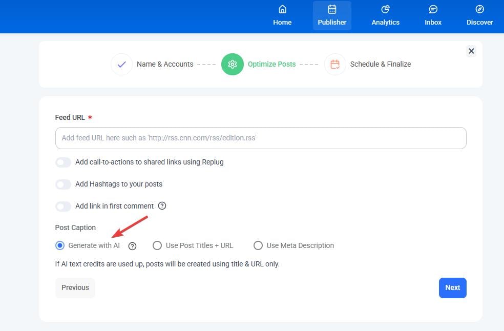 AI-powered captions in RSS feed automation