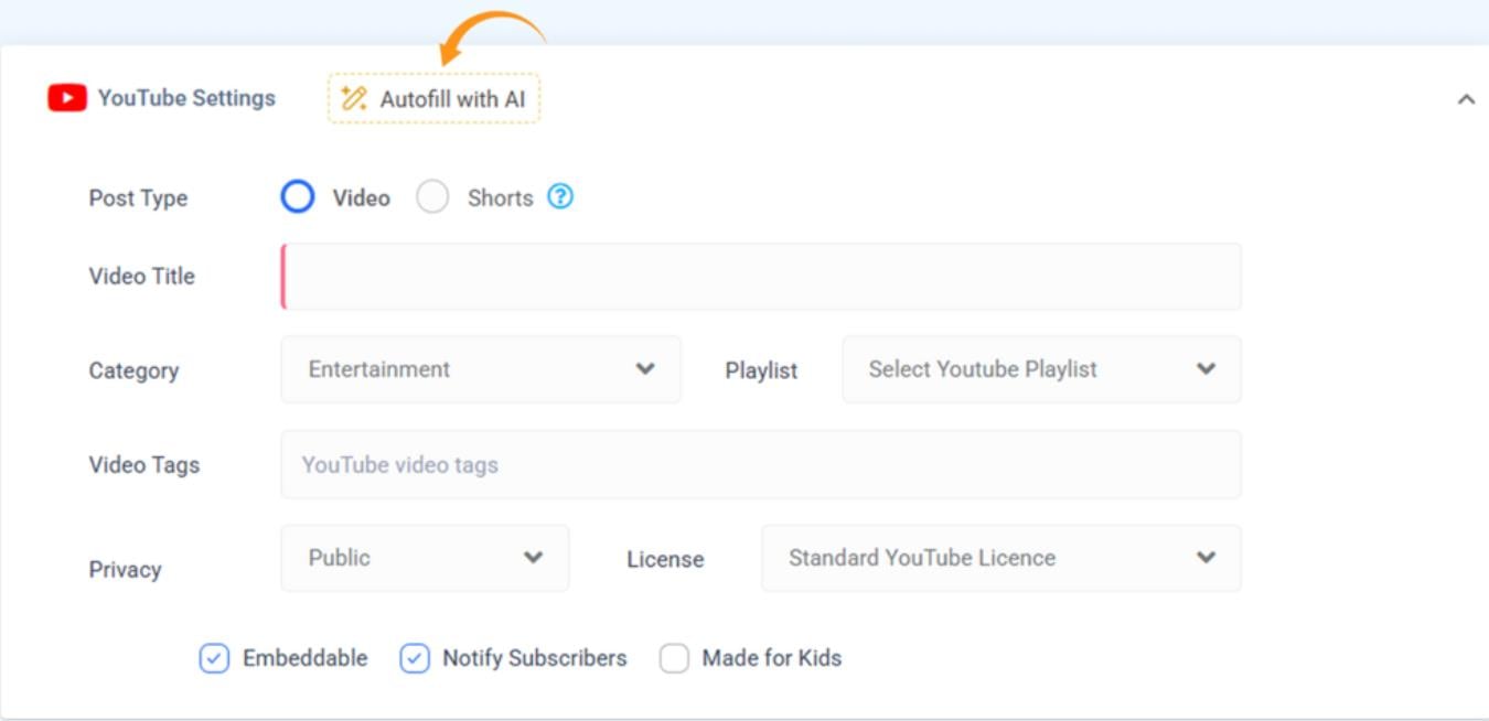 Autofill YouTube video settings with AI