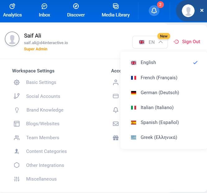 Multi-language support for the web app
