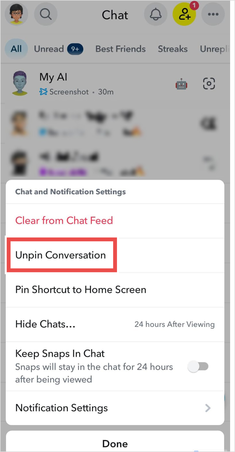 unpin conversation