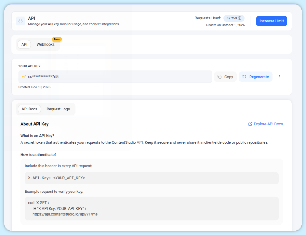 Step 1: Get your ContentStudio API key