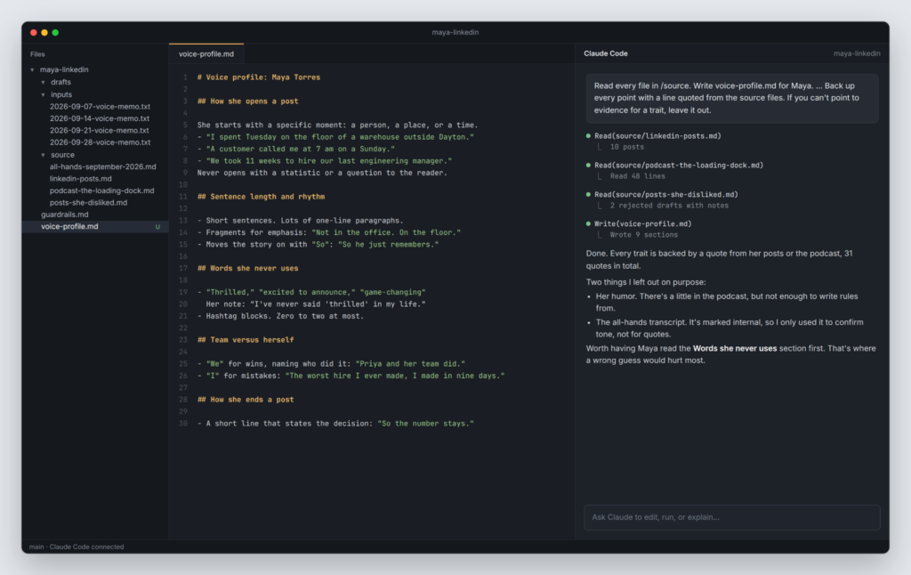 Build the executive's voice profile