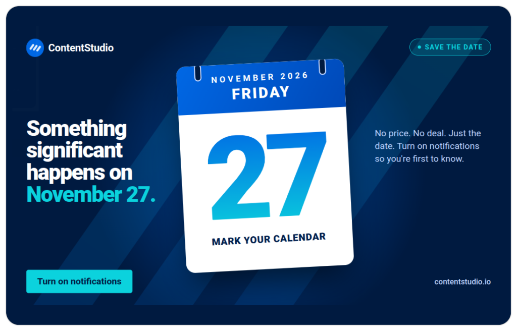 Black Friday social media teaser post with a tear-off calendar page marking November 27